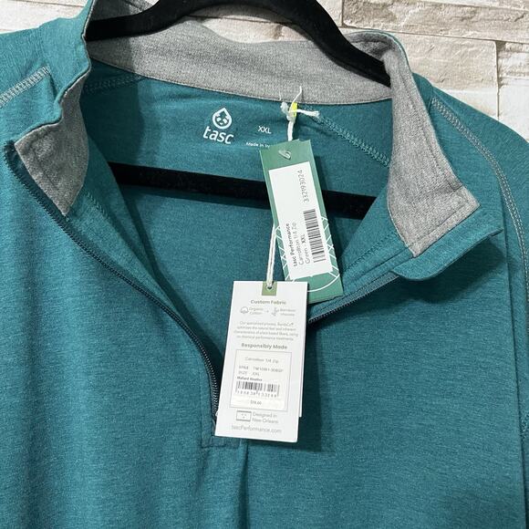 Tasc Bamboo Sweater Mens Size XXL Quarter Zip Performance Green Athletic Running - Picture 4 of 8